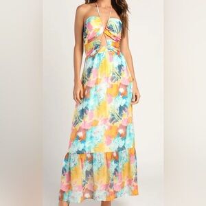 LULUs Abstract Halter Maxi Dress